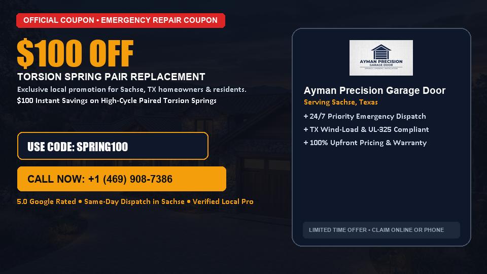 $100 OFF Dual High-Cycle Torsion Spring Replacement in Sachse, TX - Ayman Precision Garage Door