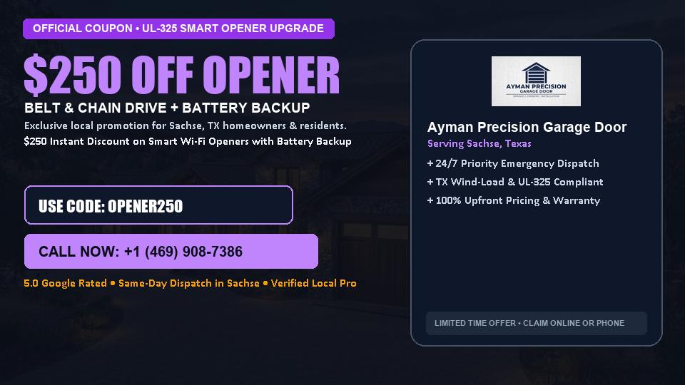 $250 OFF Smart Wi-Fi Garage Door Opener Installation in Sachse, TX - Ayman Precision Garage Door