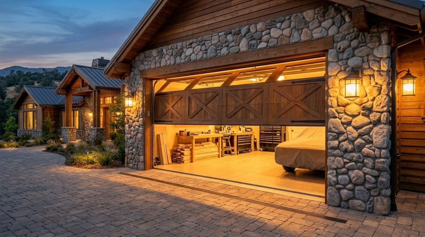 Ayman Precision Garage Door Garage Door Gliding Open Revealing Warm Illuminated Interior